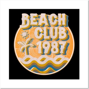 vintage retro beach club 70s 1987 with spirale orange Posters and Art